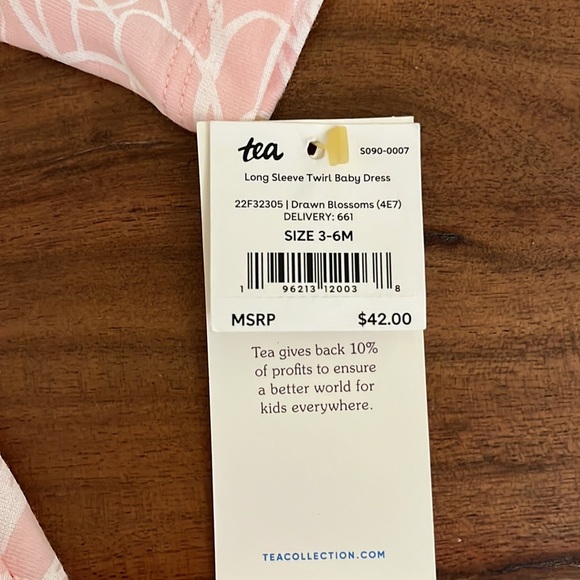 NWT Tea Collection Long Sleeve Twirl Dress Pink Floral size 3-6 mo - Picture 2 of 3